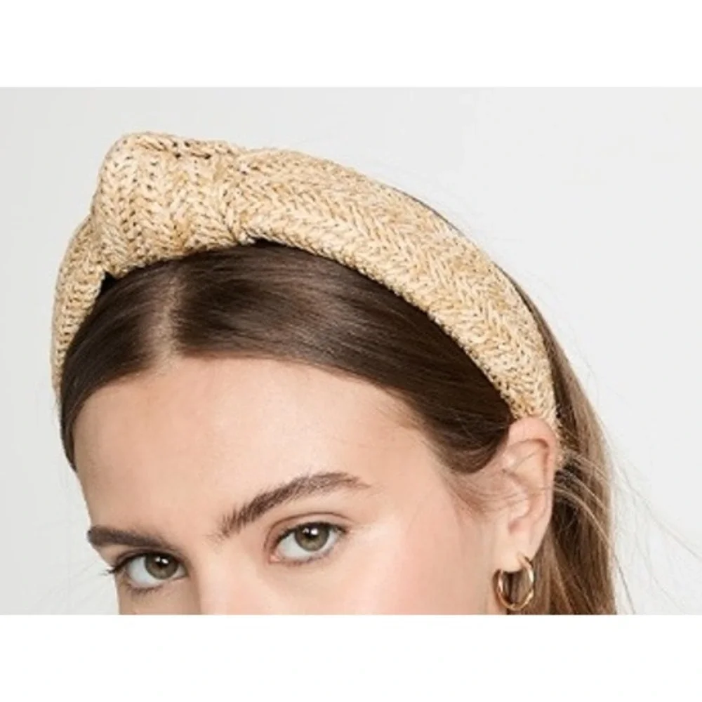 Lele Sadoughi Raffia Knitted Headband Tan Raffia Knotted One Size Summer